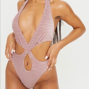 Rose Velvet Waffle Cut Out Swimsuit